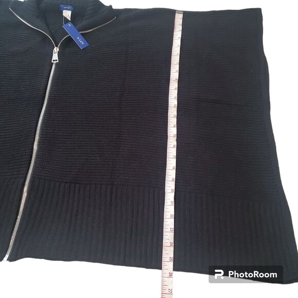 Apt. 9 Black Acrylic Poncho Cape With Zipper Front womens one size new - Picture 3 of 10